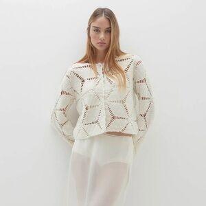NakedCashmere Estelle Crochet Cardigan Sweater Ecru XS / Small NWT
